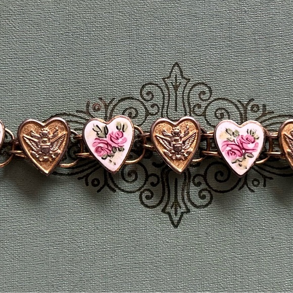 Jewelry - WWII SWEETHEART BRACELET Sterling with gold wash and enamel hearts